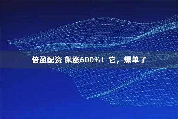 倍盈配资 飙涨600%!它,爆单了