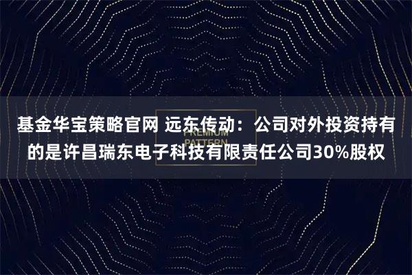 基金华宝策略官网 远东传动：公司对外投资持有的是许昌瑞东电子科技有限责任公司30%股权